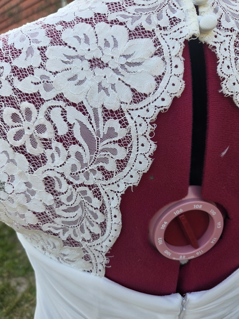 White Lace Bridal Collar Dress Top with Ivory Floral Lace